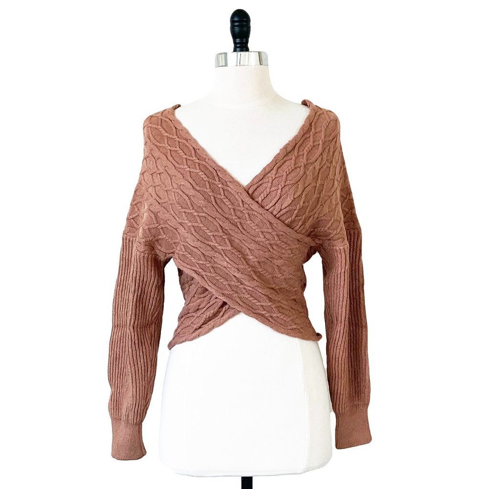 Cross Front Cable Knit Sweater Muted Coral